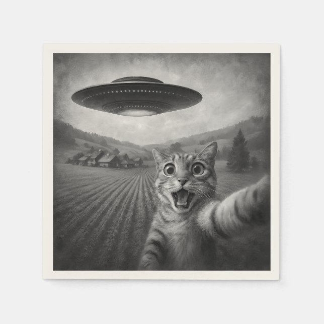 Cat Selfie mit Alien UFO Funny Cat Geschenke Serviette (Vorderseite)