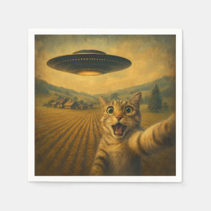 Cat Selfie mit Alien UFO Funny Cat Geschenke Serviette