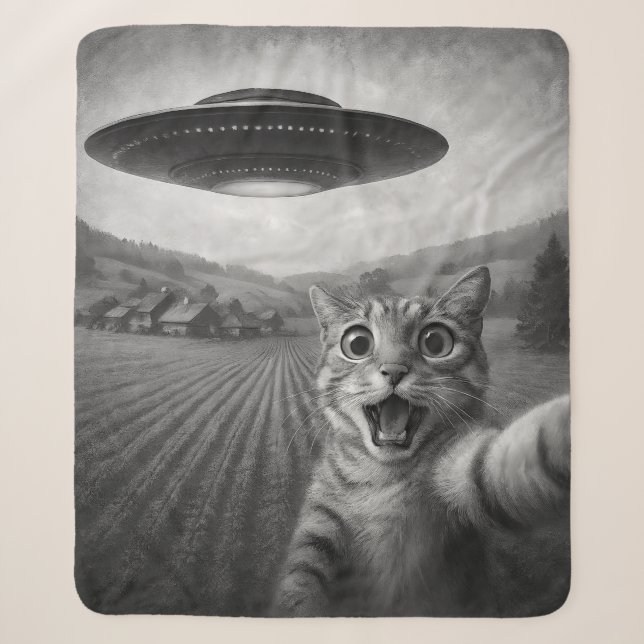 Cat Selfie mit Alien UFO Funny Cat Geschenke Sherpadecke (Vorderseite)