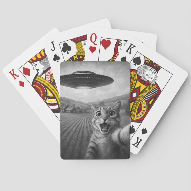 Cat Selfie mit Alien UFO Funny Cat Geschenke Spielkarten (Rückseite)
