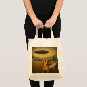 Cat Selfie mit Alien UFO Funny Cat Geschenke Tragetasche
