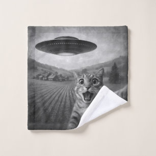 Cat Selfie mit Alien UFO Funny Cat Geschenke Waschlappen