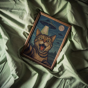 Cat Selfie mit UFO Wall Art Poster drucken