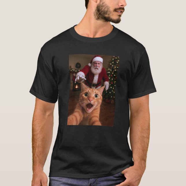 Cat Selfie Santa Claus Funny Christmas Kitty Spaß T-Shirt (Vorderseite)