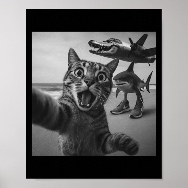 Cat Selfie Shark Crocodile Italian Brainrot Meme M Poster (Vorne)
