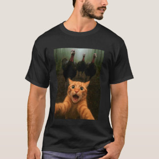 Cat Selfie Turkey Chase Funny Thanksgiving Kitty H T-Shirt