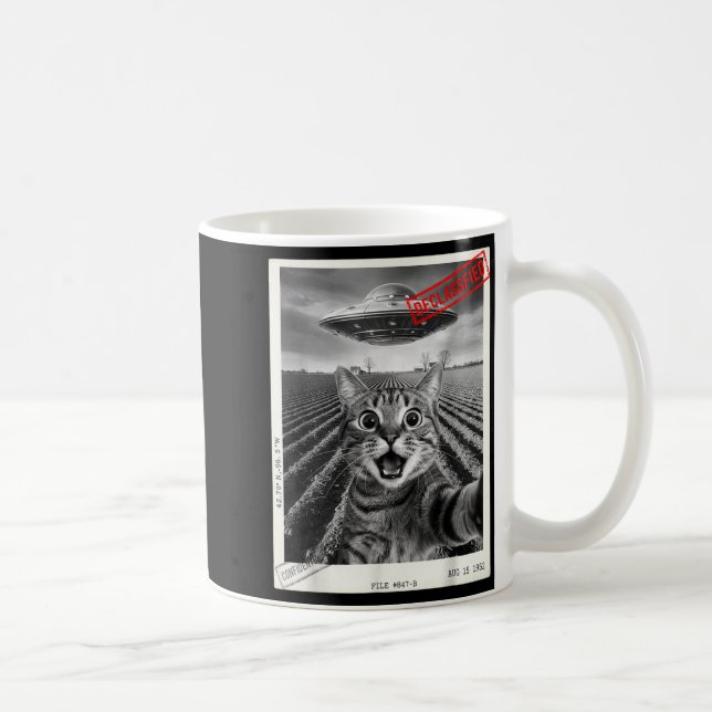 Cat Selfie Ufo Alien Funny Surprised Cat Meme Men  Kaffeetasse (Rechts)