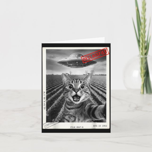 Cat Selfie Ufo Alien Funny Surprised Cat Meme Men  Karte (Vorderseite)