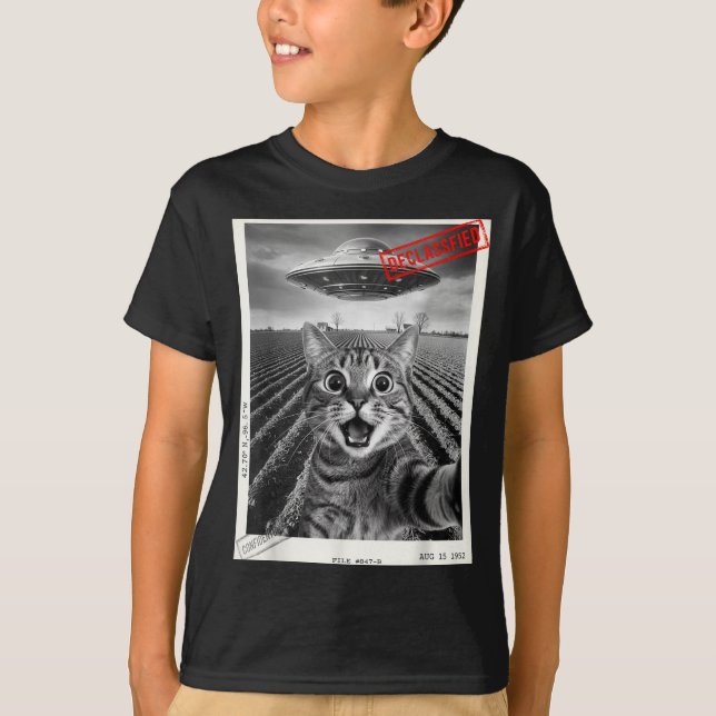 Cat Selfie Ufo Alien Funny Surprised Cat Meme Men  T-Shirt (Vorderseite)