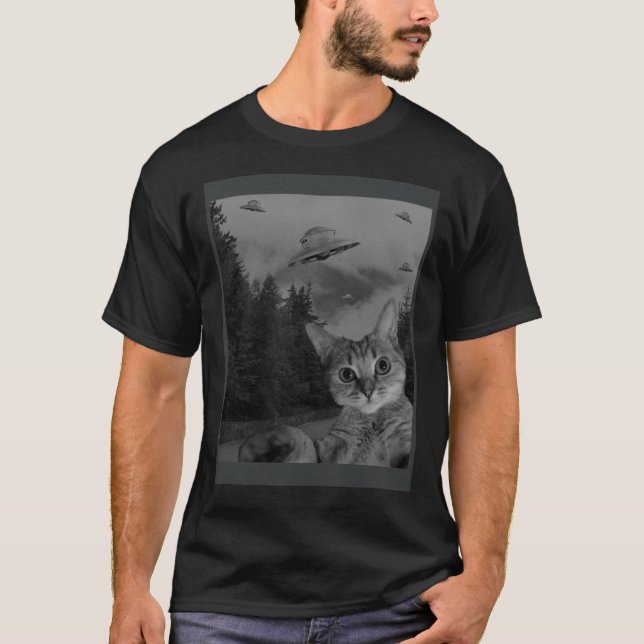 Cat Selfie UFO Sighting  Alien Conspiracy Sci Fi L T-Shirt (Vorderseite)