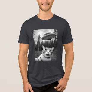 Cat Selfie UFO T-Shirt Funny Alien Entführung Shir Tri-Blend Shirt