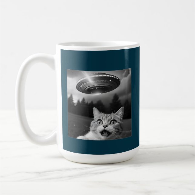 Cat Selfie UFO Tasse Funny Alien Entführung Kaffee (Links)