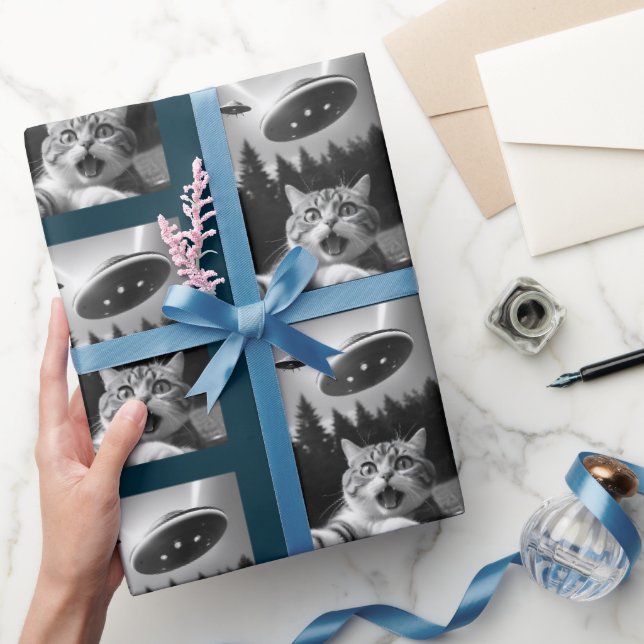 Cat Selfie UFO Wrapping Papier Weihnachtsfest Geschenkpapier (Schenken)