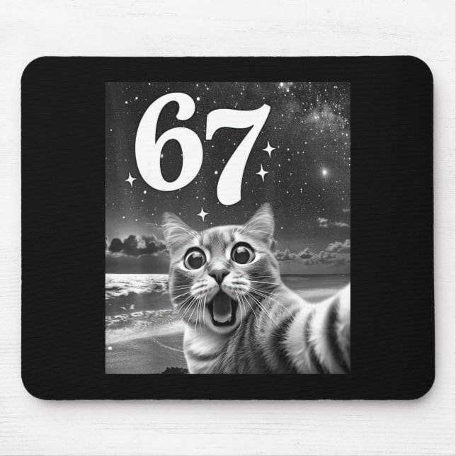 Cat Selfie With 67 Meme Funny Cats Graphic For Men Mousepad (Vorne)