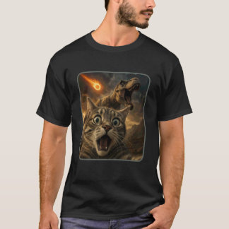 Cat Selfie with a T-Rex Funny Dinosaur Meme T-Shirt