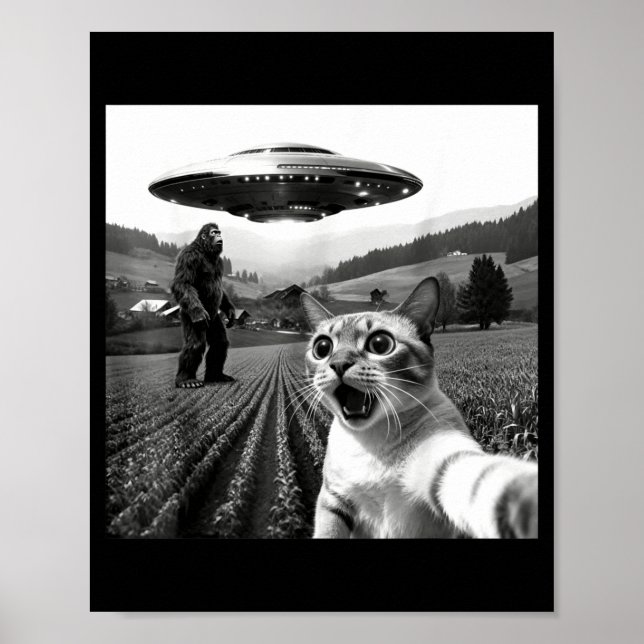Cat Selfie With Alien Ufo Funny Cat Alien Bigfoot  Poster (Vorne)