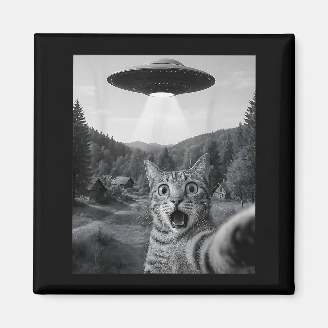 Cat Selfie With Alien Ufo Funny Cat Funny Ed Cat  Magnet (Vorne)
