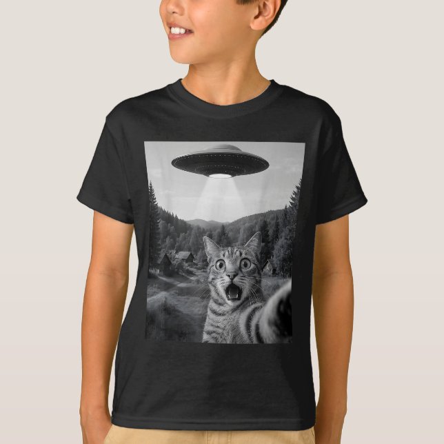 Cat Selfie With Alien Ufo Funny Cat Funny Ed Cat  T-Shirt (Vorderseite)