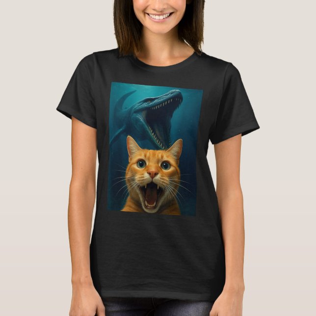 Cat Selfie With Mosasaurus Dinosaur For Boys Kids  T-Shirt (Vorderseite)