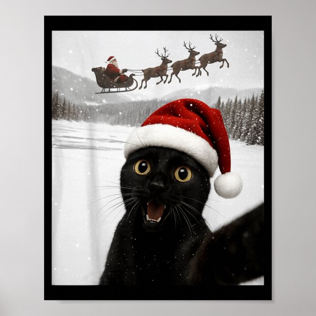Cat Selfie With Santa Funny Black Cat Christmas Me Poster (Vorne)