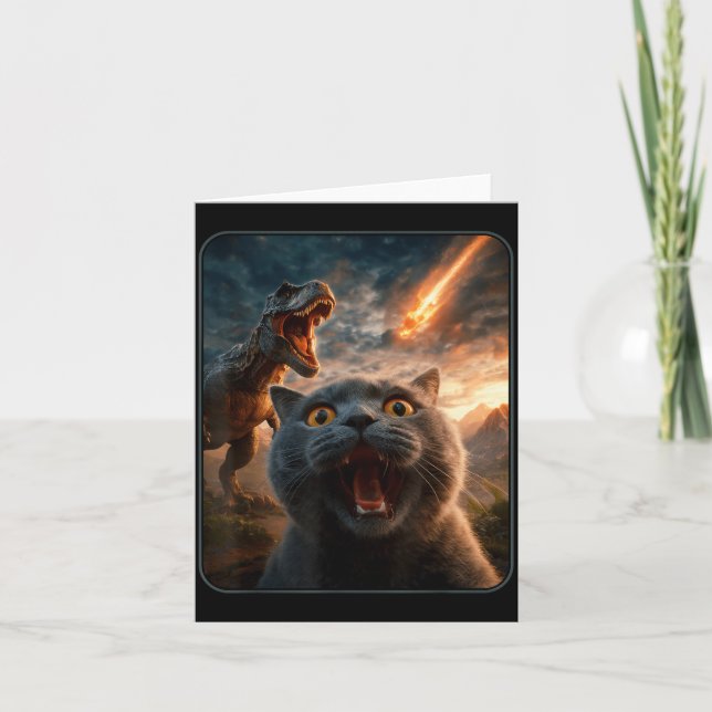 Cat Selfie With T-rex Dinosaur Funny Cat T Rex Shi Karte (Vorderseite)