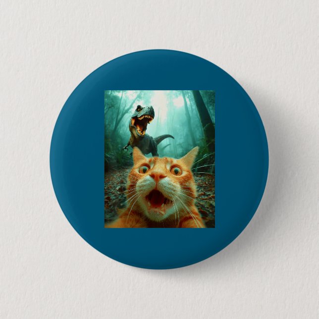 Cat Selfie With T-rex Dinosaur Trex Dino Men Women Button (Vorderseite)