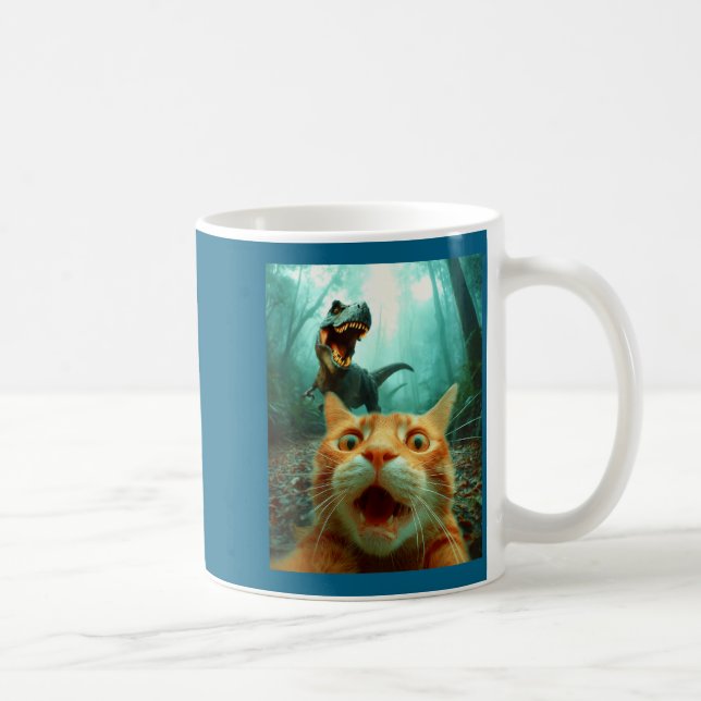 Cat Selfie With T-rex Dinosaur Trex Dino Men Women Kaffeetasse (Rechts)