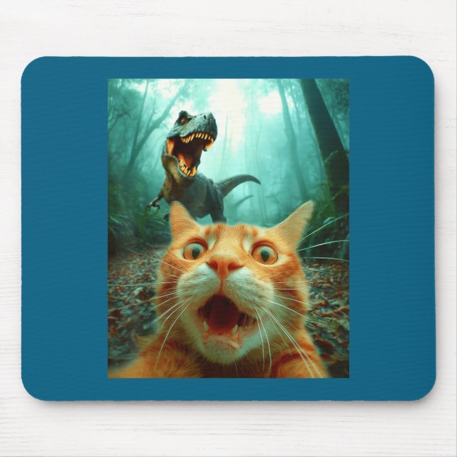 Cat Selfie With T-rex Dinosaur Trex Dino Men Women Mousepad (Vorne)