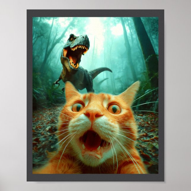 Cat Selfie With T-rex Dinosaur Trex Dino Men Women Poster (Vorne)