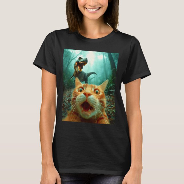 Cat Selfie With T-rex Dinosaur Trex Dino Men Women T-Shirt (Vorderseite)