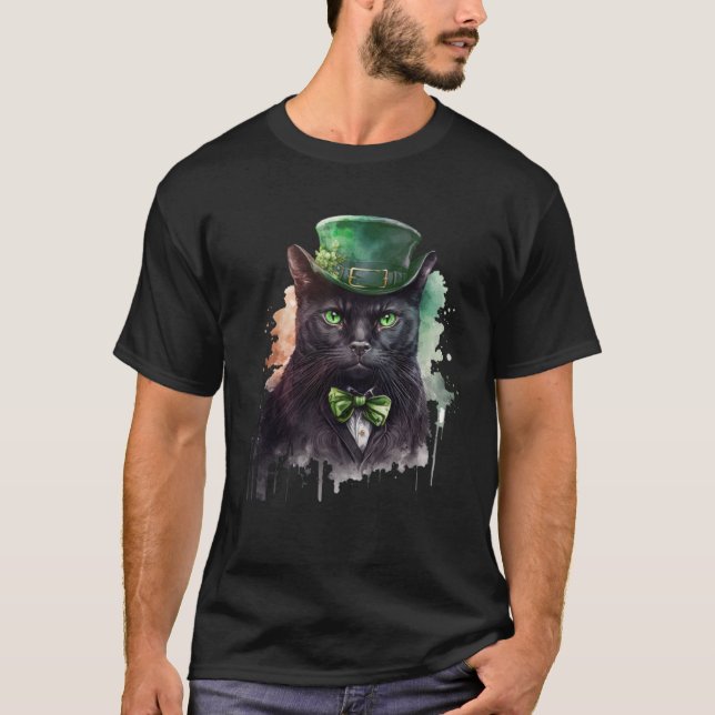 Cat  Shamrock St Patrick s Day Leprechaun Hat Blac T-Shirt (Vorderseite)