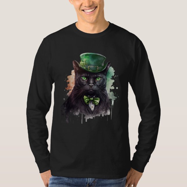 Cat  Shamrock St Patrick s Day Leprechaun Hat Blac T-Shirt (Vorderseite)