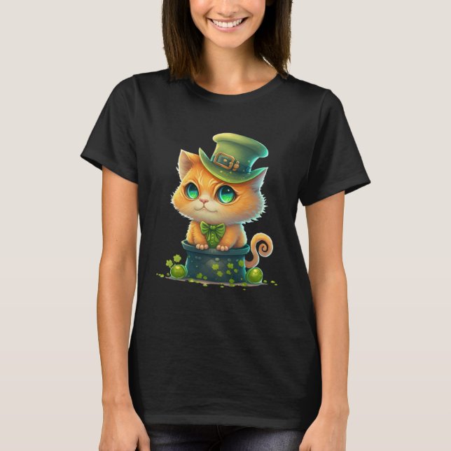 Cat Shamrock St Patrick s Day Leprechaun Hat Cute  T-Shirt (Vorderseite)