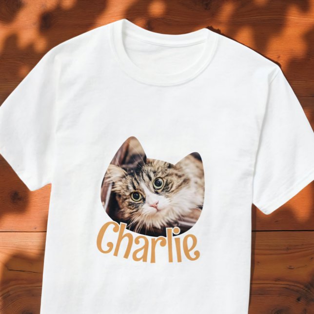 Cat Shape Modern Simple Custom Pet Chat Foto Name T-Shirt (Von Creator hochgeladen)