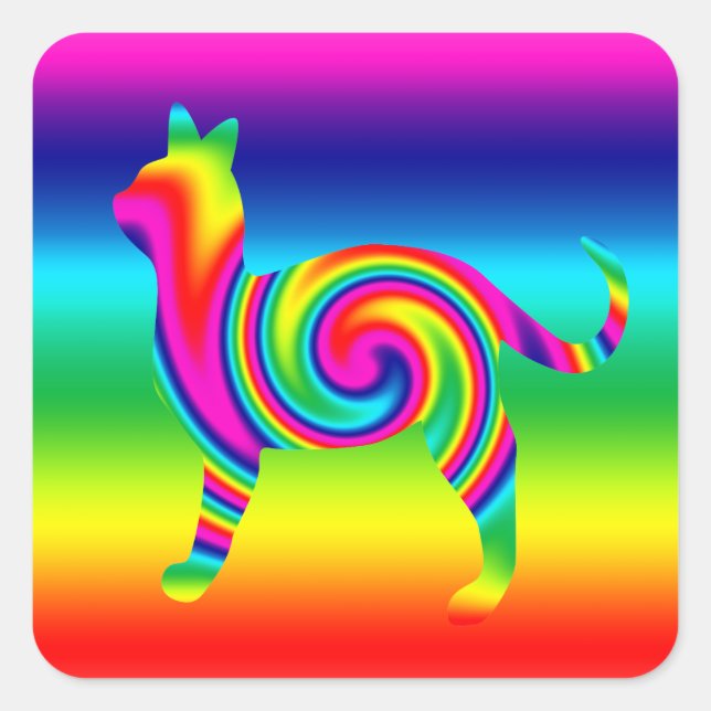 Cat Shaped Rainbow Drehung Quadratischer Aufkleber (Vorderseite)