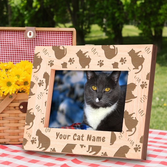Cat Silhouette Geätzte Rahmen (Fun and cute cat wooden frame.)