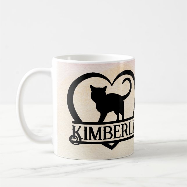 Cat Silhouette Heart Split Monogram Sunset Kaffeetasse (Links)