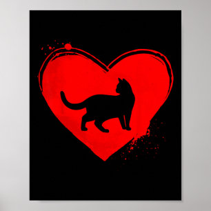 Cat Silhouette Herzform Valentine Cat Lovers Poster