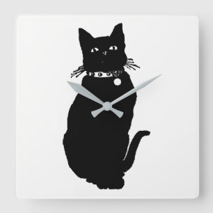 Cat-Silhouette Quadratische Wanduhr