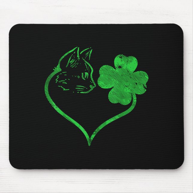 Cat Silhouette Shamrock St Patricks Day Kitten Lov Mousepad (Vorne)