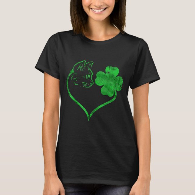 Cat Silhouette Shamrock St Patricks Day Kitten Lov T-Shirt (Vorderseite)