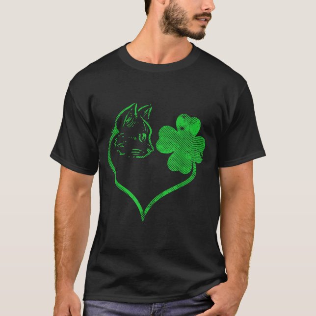 Cat Silhouette Shamrock St Patricks Day Kitten Lov T-Shirt (Vorderseite)