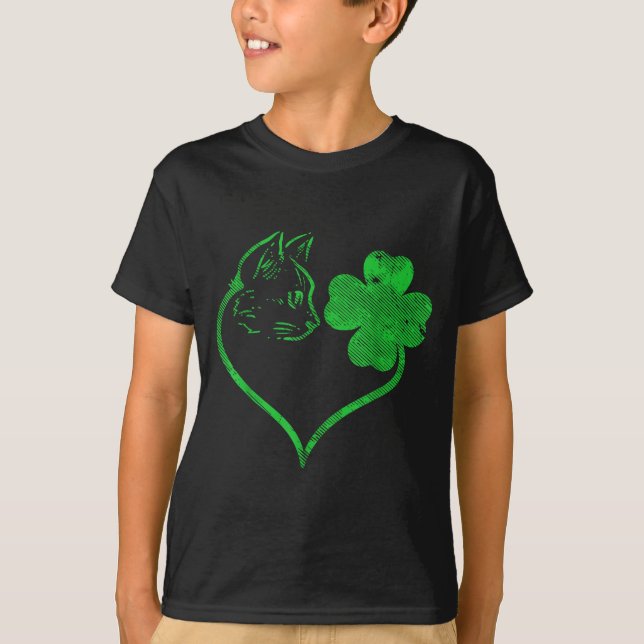 Cat Silhouette Shamrock St Patricks Day Kitten Lov T-Shirt (Vorderseite)