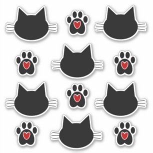 Cat-Silhouette und Paw-Prints Aufkleber