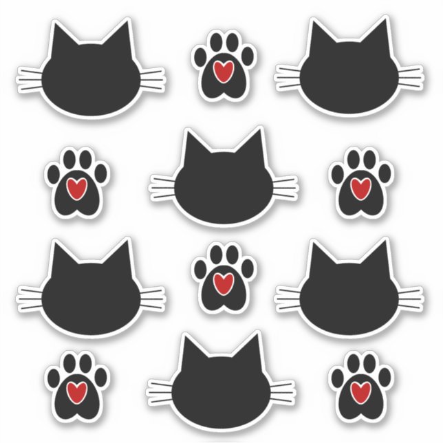 Cat-Silhouette und Paw-Prints Aufkleber (Vorderseite)