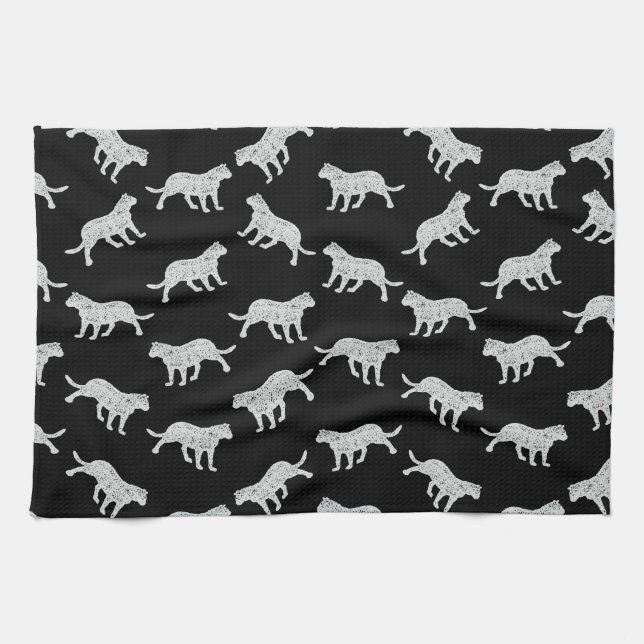 Cat Silhouetten Design Retro Kitchen Art Schwarz Geschirrtuch (Horizontal)
