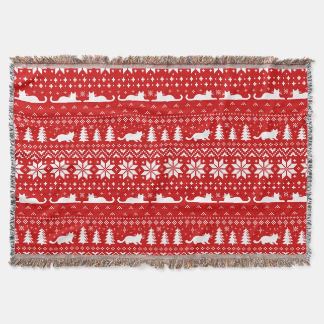 Cat Silhouetten Weihnachtsfeiertag Pattern Rot Decke (Vorderseite)