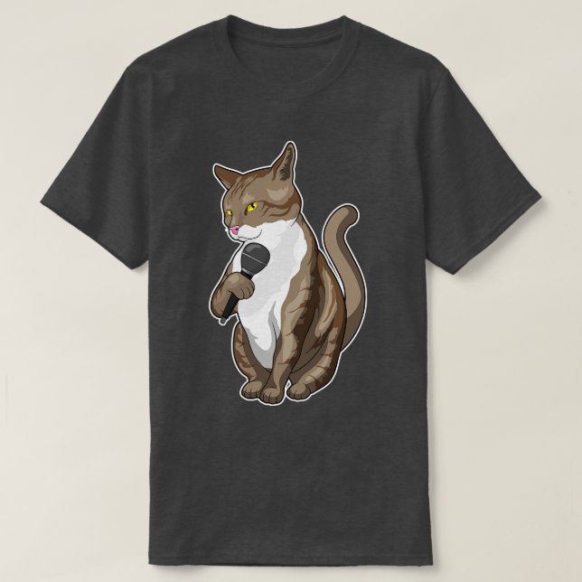 Cat Singer Microphone Music T-Shirt (Design vorne)