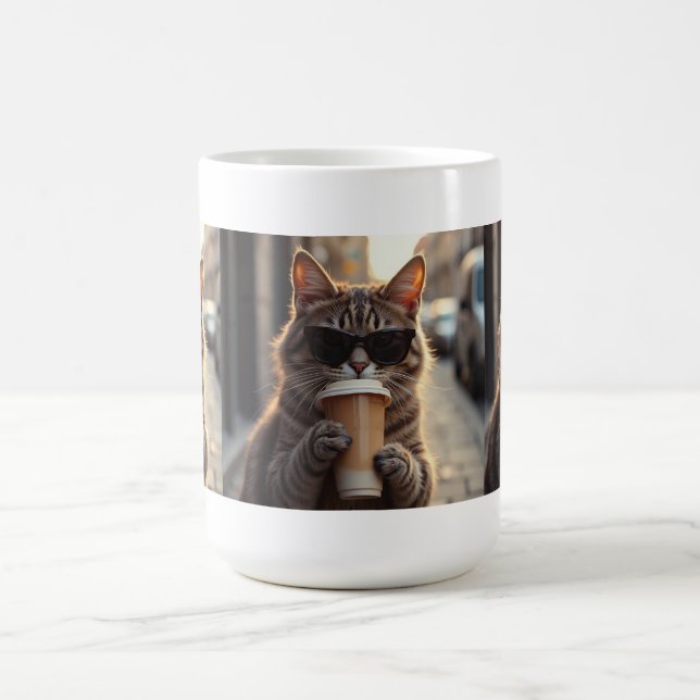 Cat Sipping Coffee On A Street Kaffeetasse (Mittel)