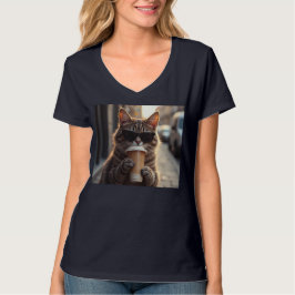 Cat Sipping Coffee On A Street T-Shirt